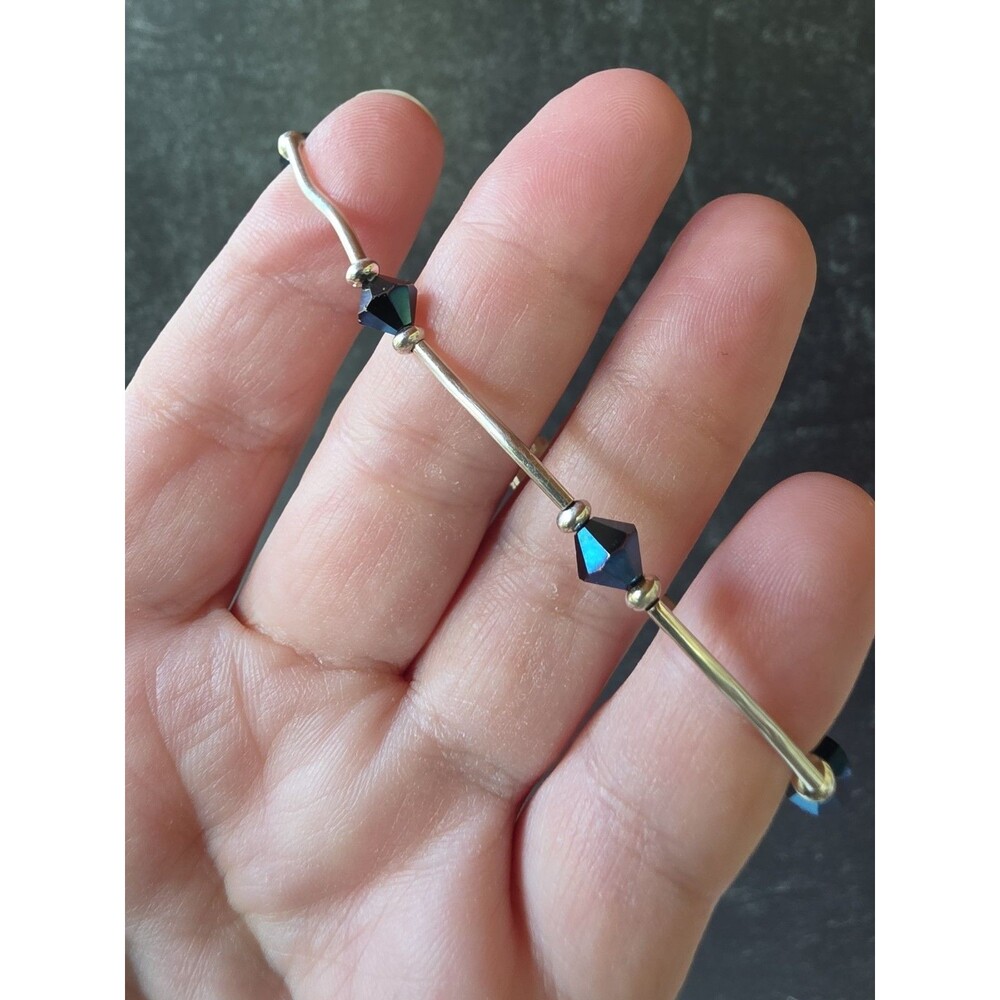 925 Sterling Silver Blue Crystal Beaded Bracelet Vintage